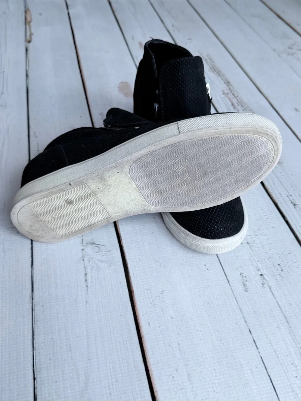 Madden Girl Penn Black Faux Suede Hidden Wedge Sneakers Perforated - Size 9.5